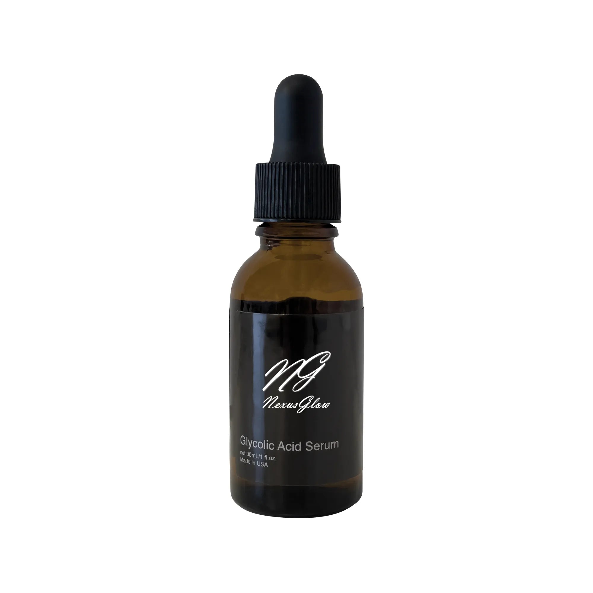 a brown bottle with glycolic acid serum that help improve hyperpigmentation and improves skin texture and color 